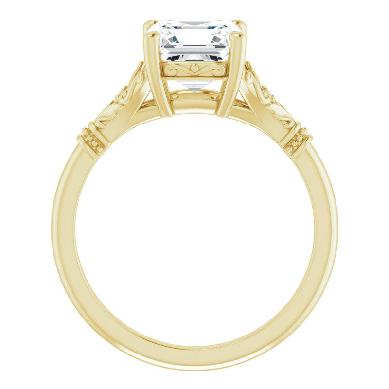 Asscher Split Shank Moissanite Engagement Ring with Scroll Accents