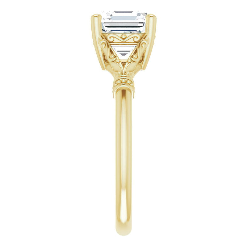 Asscher Split Shank Moissanite Engagement Ring with Scroll Accents