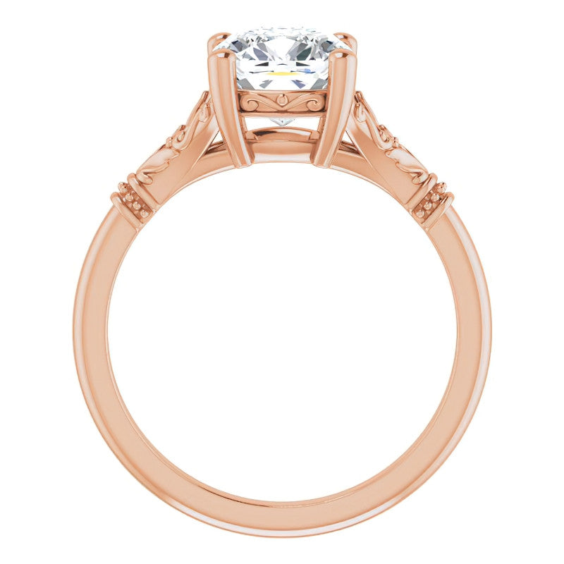 Cushion Split Shank Moissanite Engagement Ring with Scroll Accents