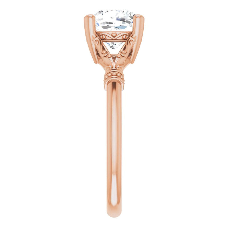Cushion Split Shank Moissanite Engagement Ring with Scroll Accents