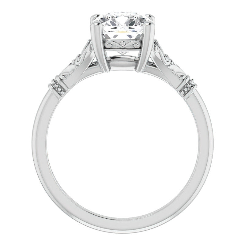 Cushion Split Shank Moissanite Engagement Ring with Scroll Accents
