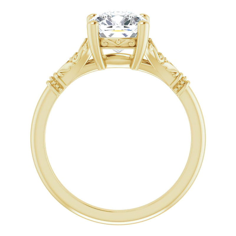 Cushion Split Shank Moissanite Engagement Ring with Scroll Accents