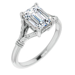 Emerald / Radiant Split Shank Moissanite Engagement Ring with Scroll Accents