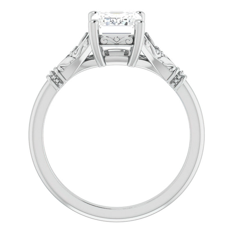Emerald / Radiant Split Shank Moissanite Engagement Ring with Scroll Accents
