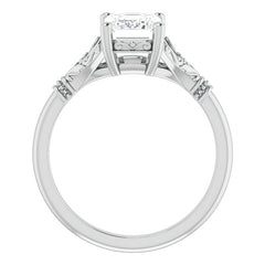 Emerald / Radiant Split Shank Moissanite Engagement Ring with Scroll Accents