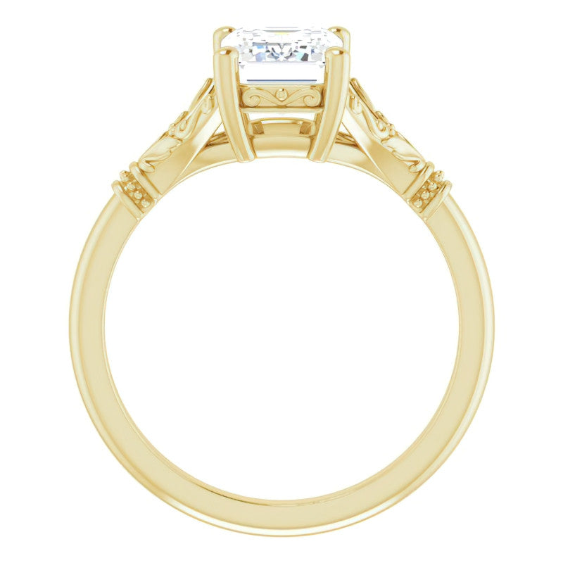 Emerald / Radiant Split Shank Moissanite Engagement Ring with Scroll Accents
