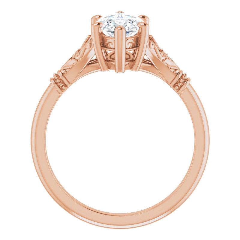 Marquise Split Shank Moissanite Engagement Ring with Scroll Accents