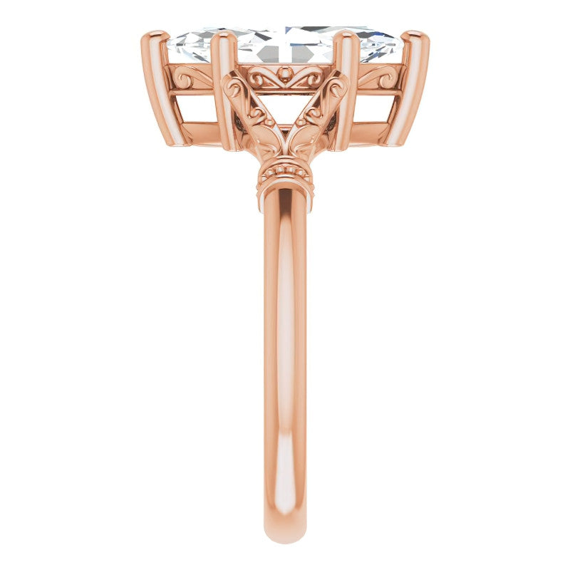 Marquise Split Shank Moissanite Engagement Ring with Scroll Accents