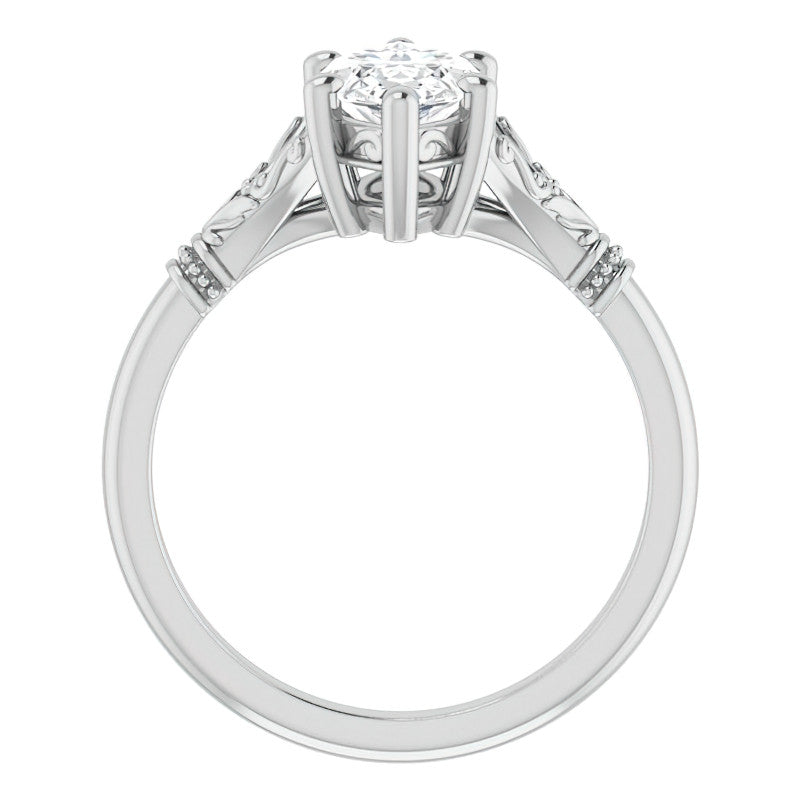 Marquise Split Shank Moissanite Engagement Ring with Scroll Accents