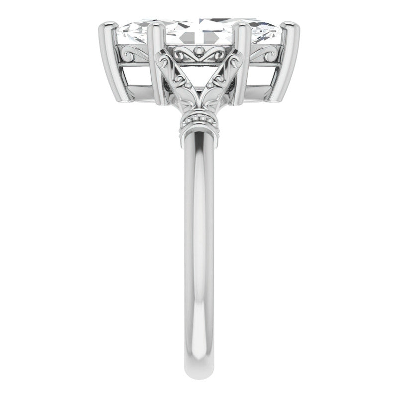 Marquise Split Shank Moissanite Engagement Ring with Scroll Accents