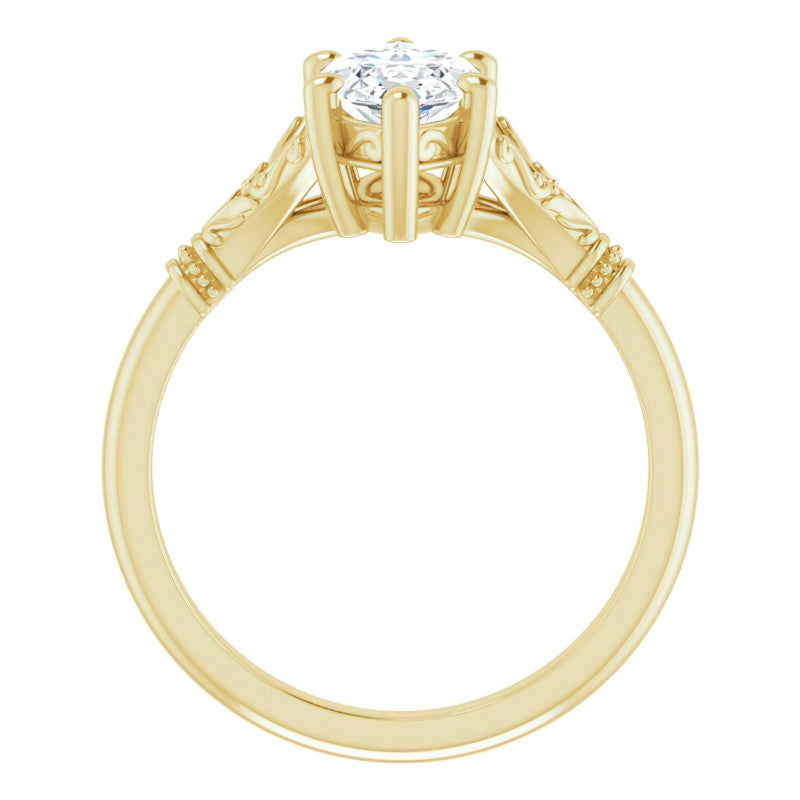 Marquise Split Shank Moissanite Engagement Ring with Scroll Accents