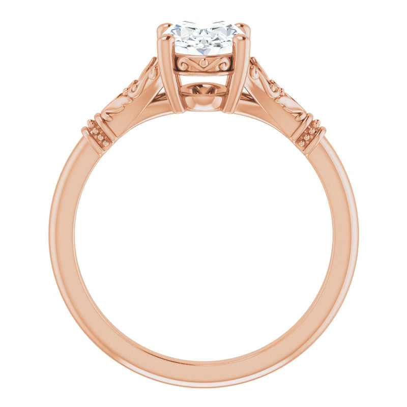 Oval Split Shank Moissanite Engagement Ring with Scroll Accents
