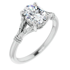 Oval Split Shank Moissanite Engagement Ring with Scroll Accents