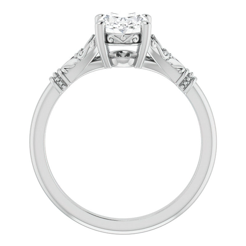 Oval Split Shank Moissanite Engagement Ring with Scroll Accents