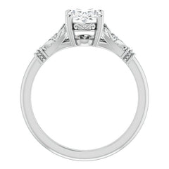Oval Split Shank Moissanite Engagement Ring with Scroll Accents
