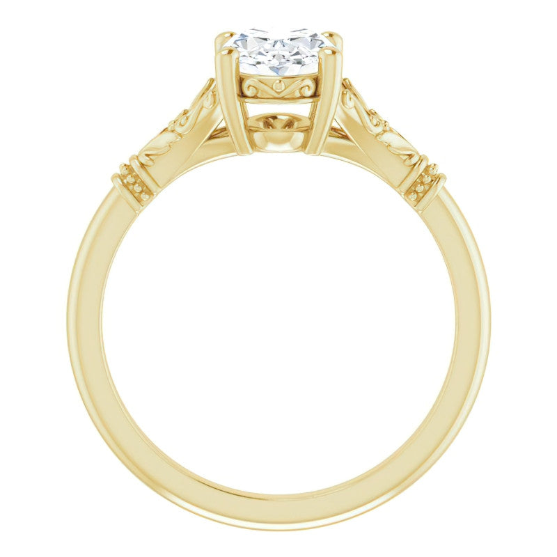 Oval Split Shank Moissanite Engagement Ring with Scroll Accents