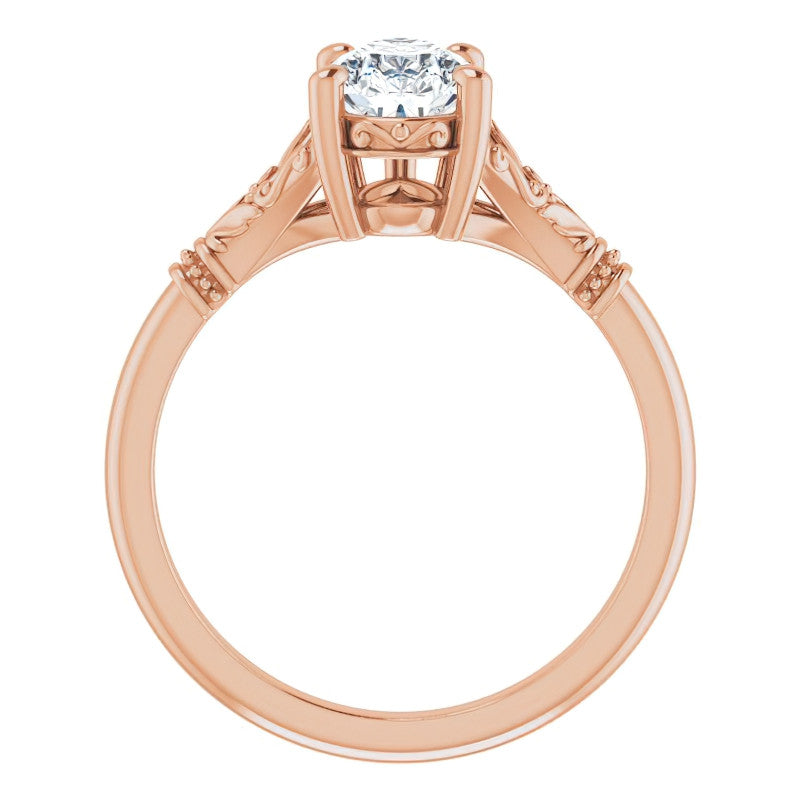Pear Split Shank Moissanite Engagement Ring with Scroll Accents