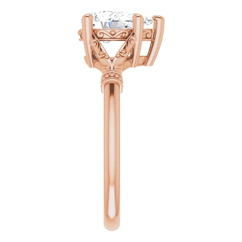 Pear Split Shank Moissanite Engagement Ring with Scroll Accents