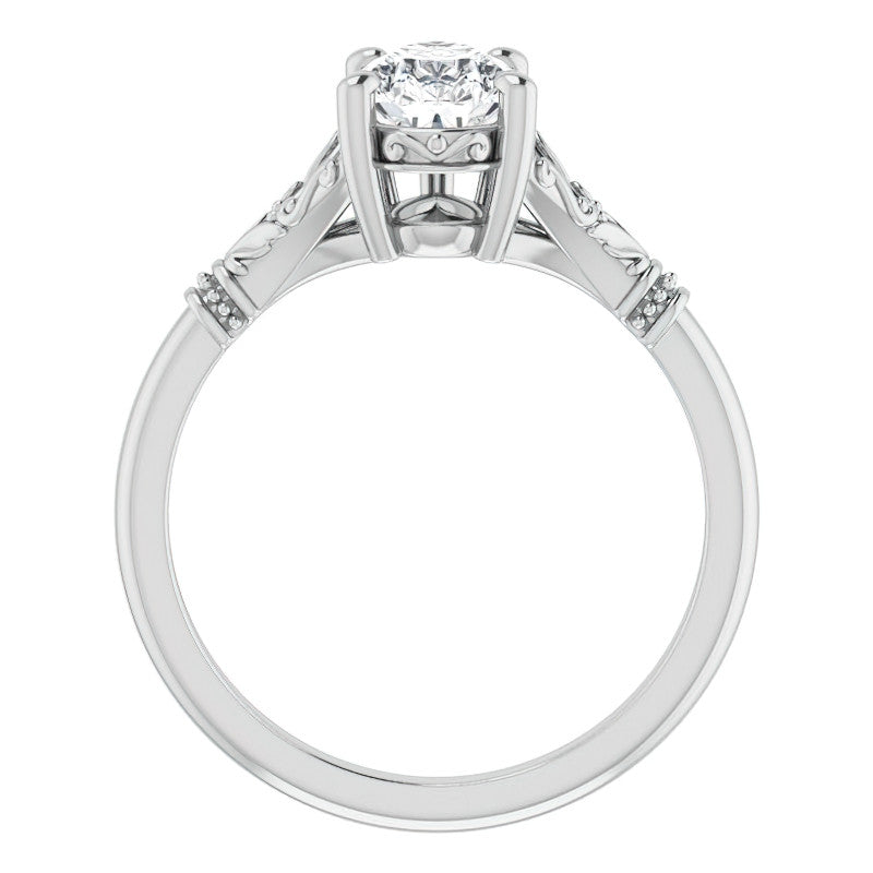 Pear Split Shank Moissanite Engagement Ring with Scroll Accents