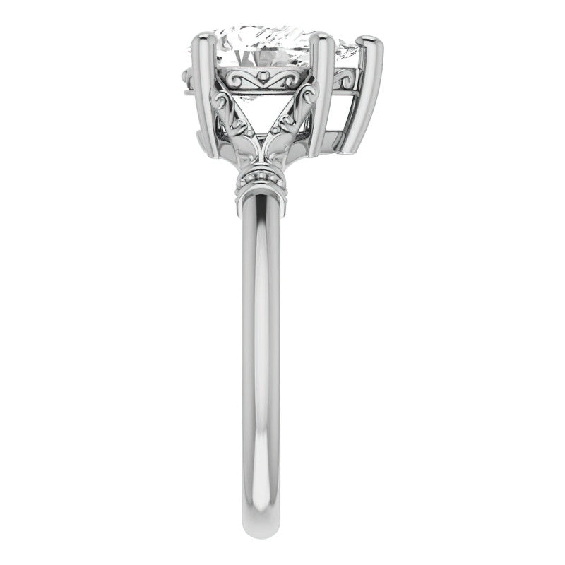 Pear Split Shank Moissanite Engagement Ring with Scroll Accents