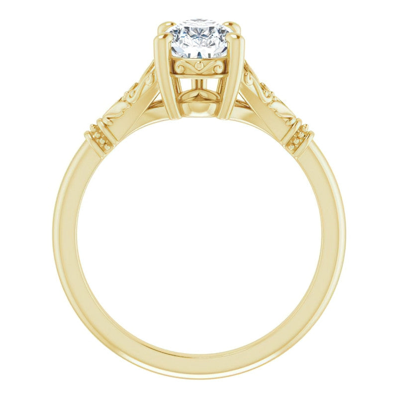 Pear Split Shank Moissanite Engagement Ring with Scroll Accents