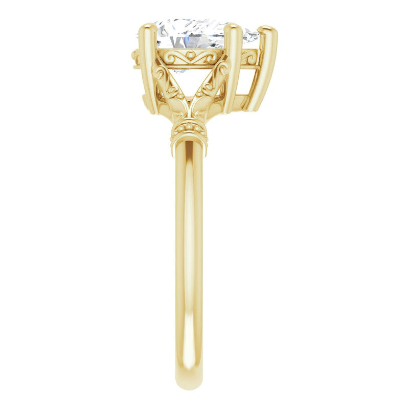 Pear Split Shank Moissanite Engagement Ring with Scroll Accents