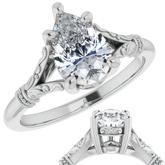 Pear Split Shank Moissanite Engagement Ring with Scroll Accents