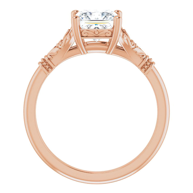 Princess Split Shank Moissanite Engagement Ring with Scroll Accents