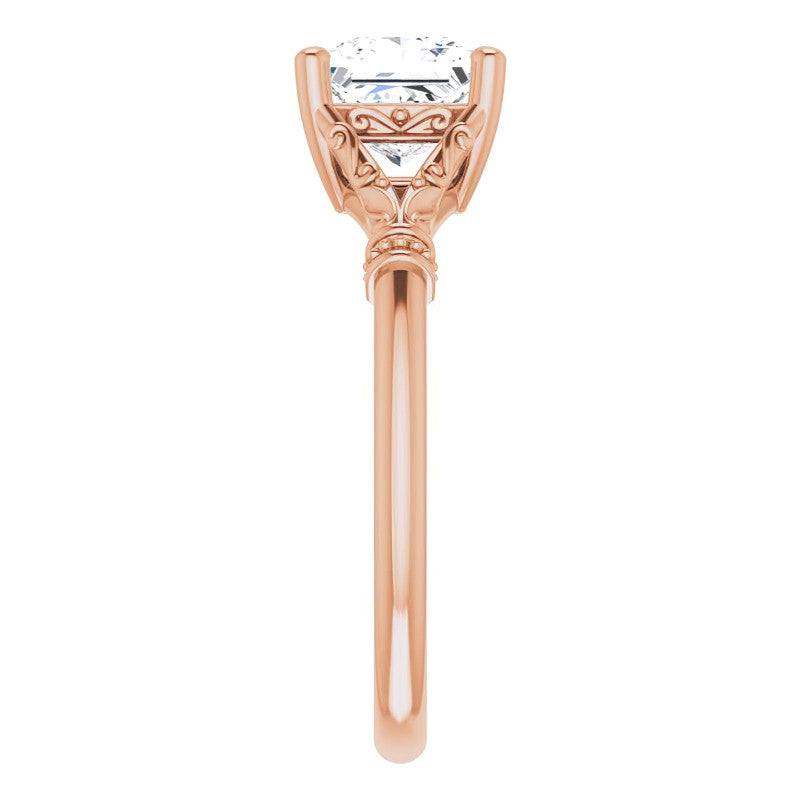 Princess Split Shank Moissanite Engagement Ring with Scroll Accents