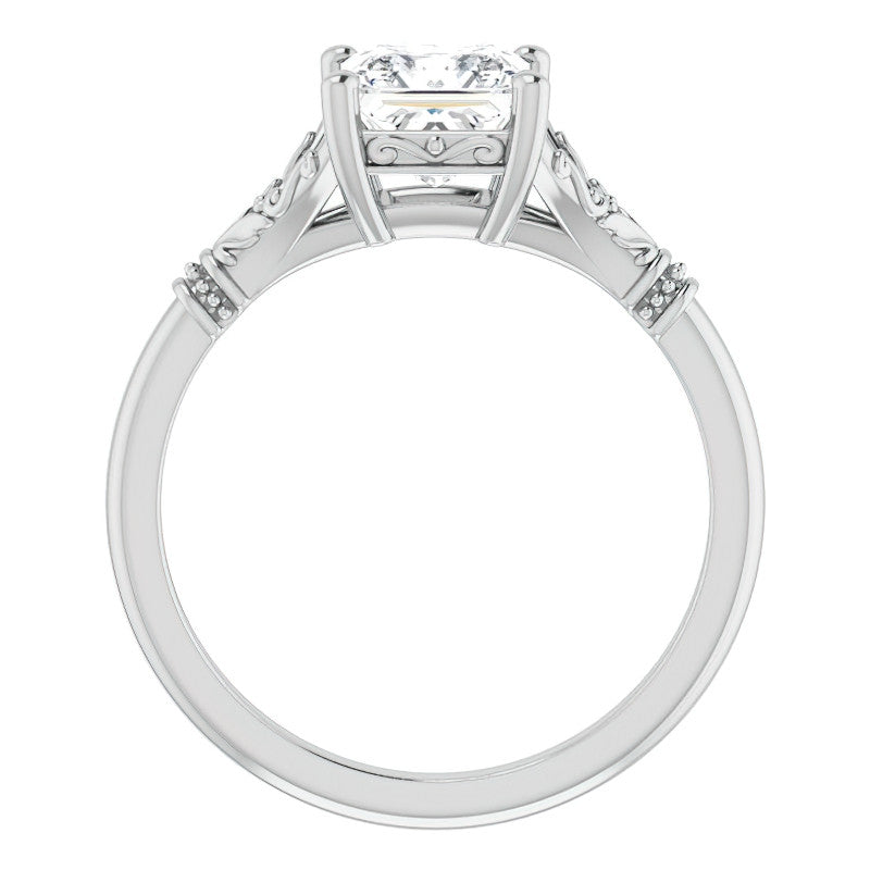 Princess Split Shank Moissanite Engagement Ring with Scroll Accents