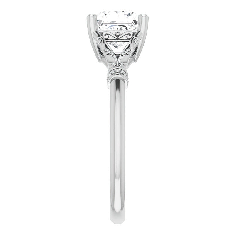 Princess Split Shank Moissanite Engagement Ring with Scroll Accents