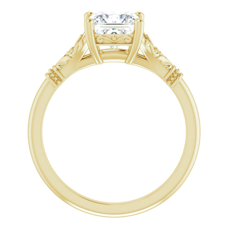 Princess Split Shank Moissanite Engagement Ring with Scroll Accents