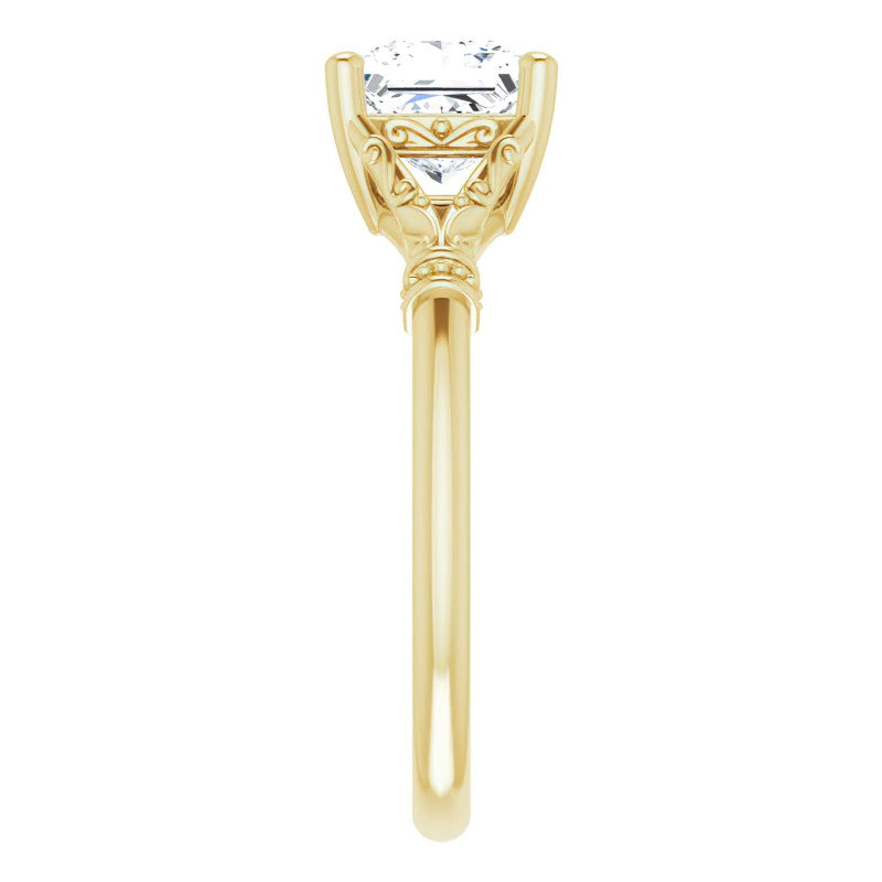 Princess Split Shank Moissanite Engagement Ring with Scroll Accents