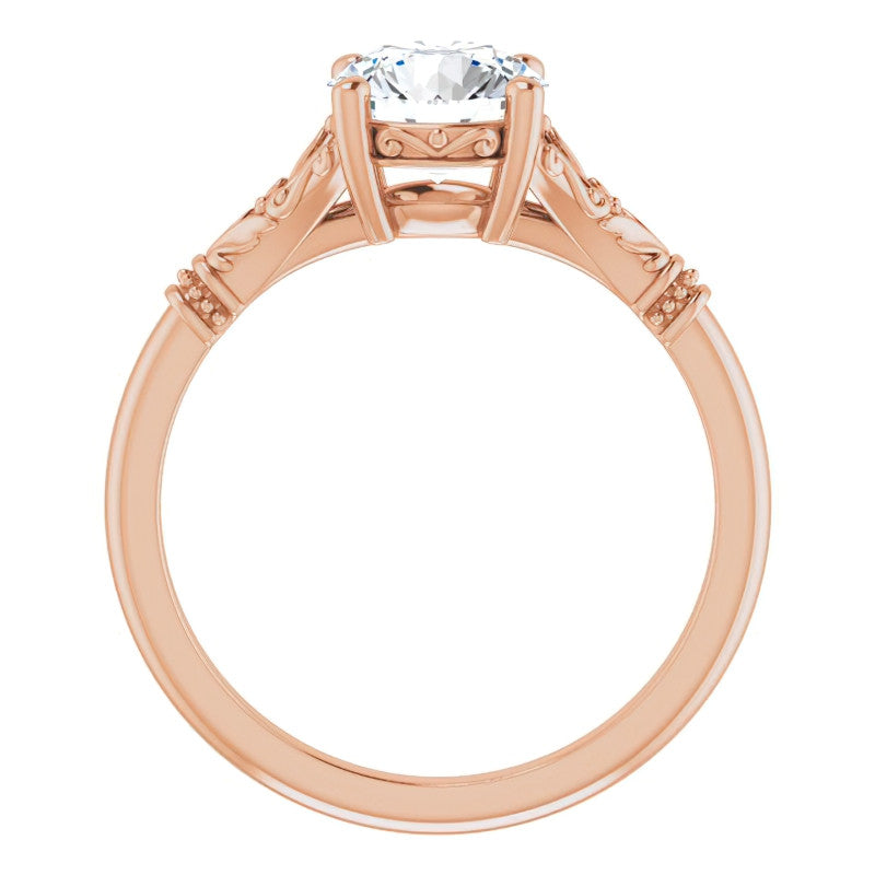 Round Split Shank Moissanite Engagement Ring with Scroll Accents