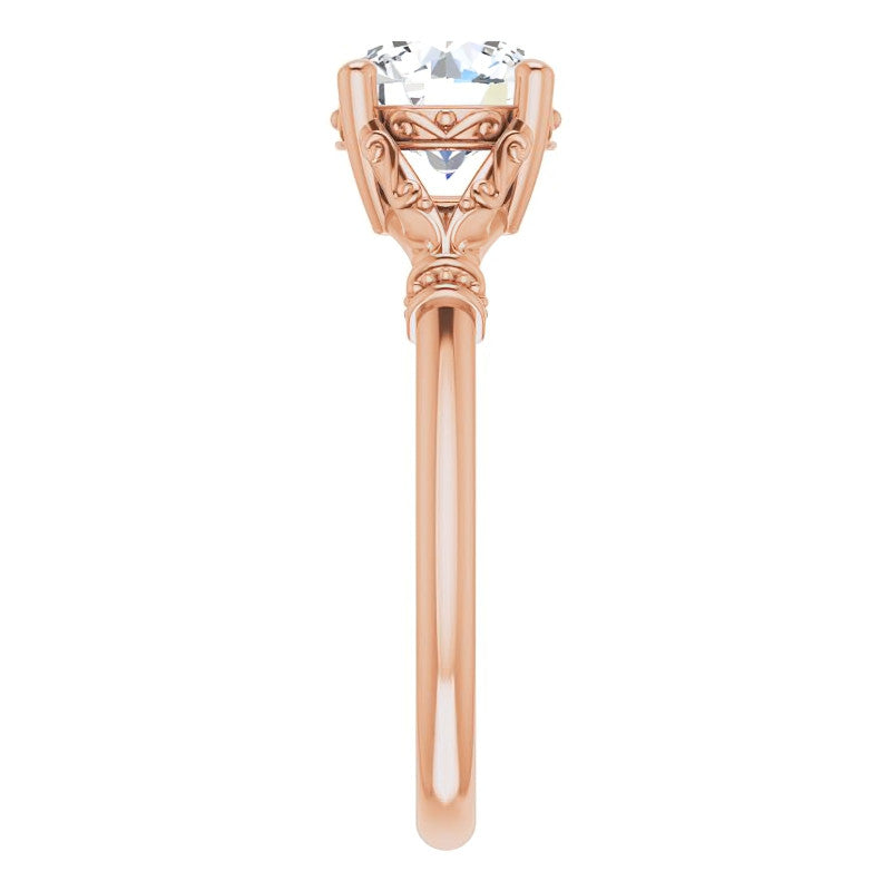 Round Split Shank Moissanite Engagement Ring with Scroll Accents