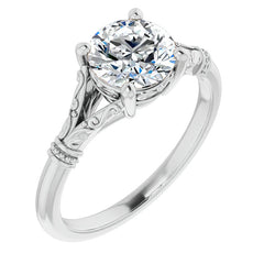 Round Split Shank Moissanite Engagement Ring with Scroll Accents