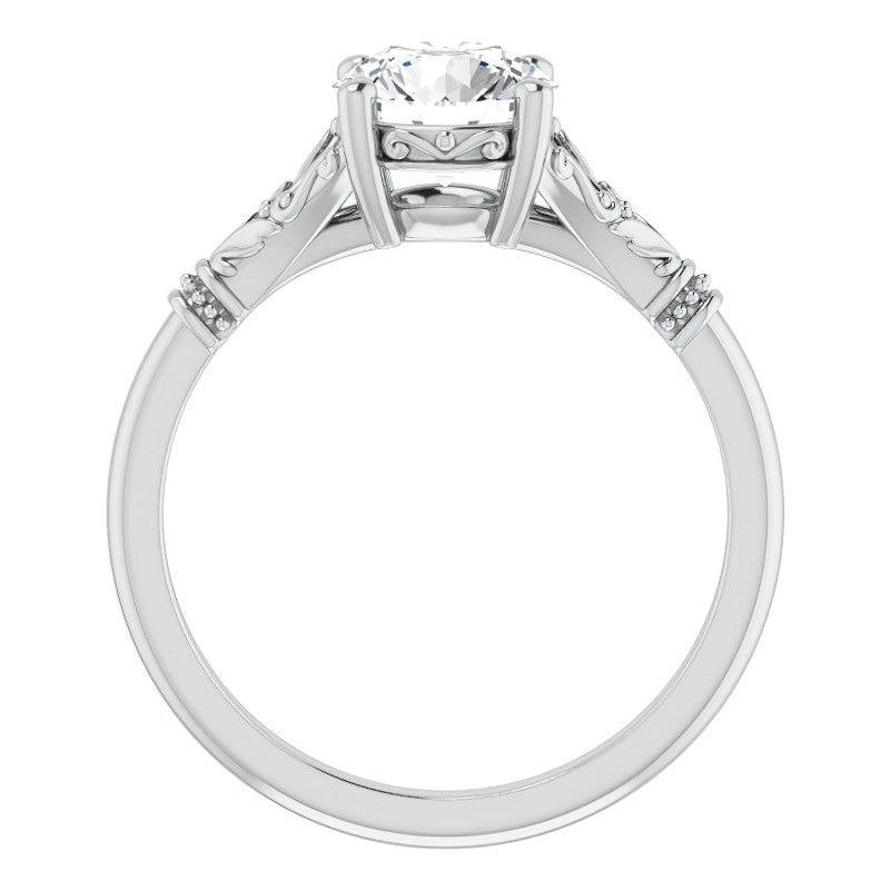 Round Split Shank Moissanite Engagement Ring with Scroll Accents