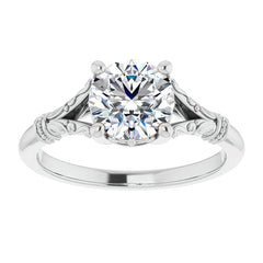 Round Split Shank Moissanite Engagement Ring with Scroll Accents