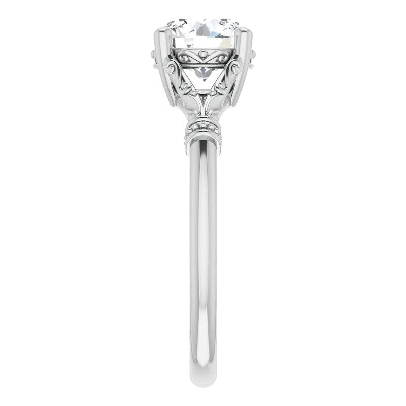 Round Split Shank Moissanite Engagement Ring with Scroll Accents