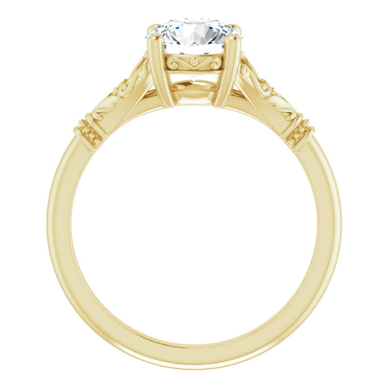 Round Split Shank Moissanite Engagement Ring with Scroll Accents