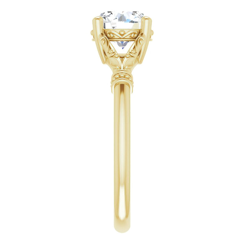 Round Split Shank Moissanite Engagement Ring with Scroll Accents