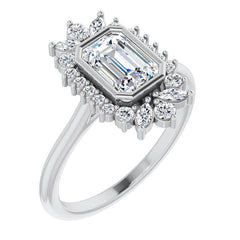 Bezel Set Emerald / Radiant Halo Moissanite Cathedral Engagement Ring