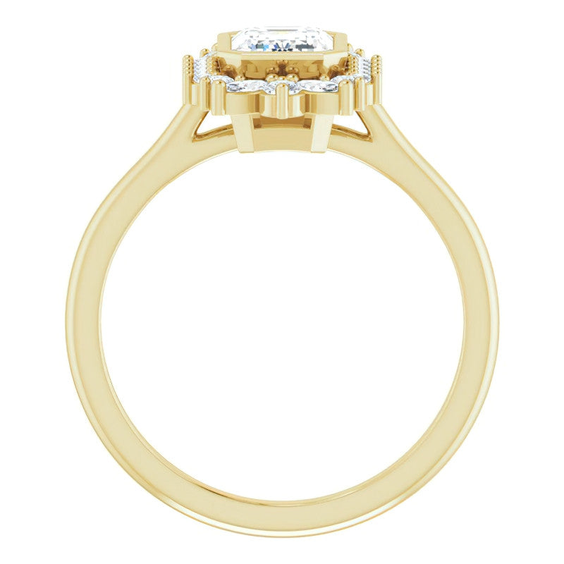 Bezel Set Emerald / Radiant Halo Moissanite Cathedral Engagement Ring