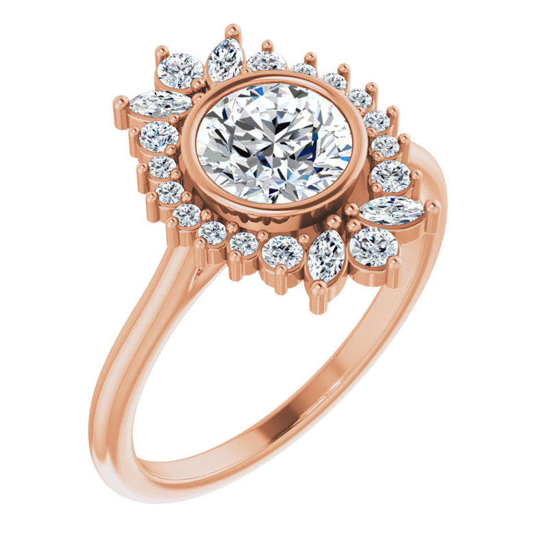 Bezel Set Round Halo Moissanite Cathedral Engagement Ring