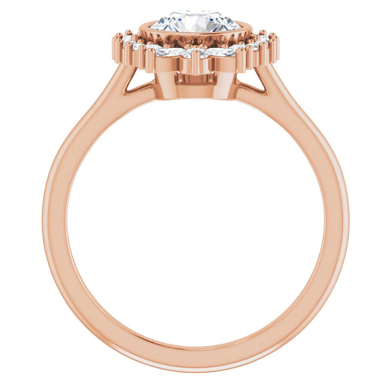 Bezel Set Round Halo Moissanite Cathedral Engagement Ring