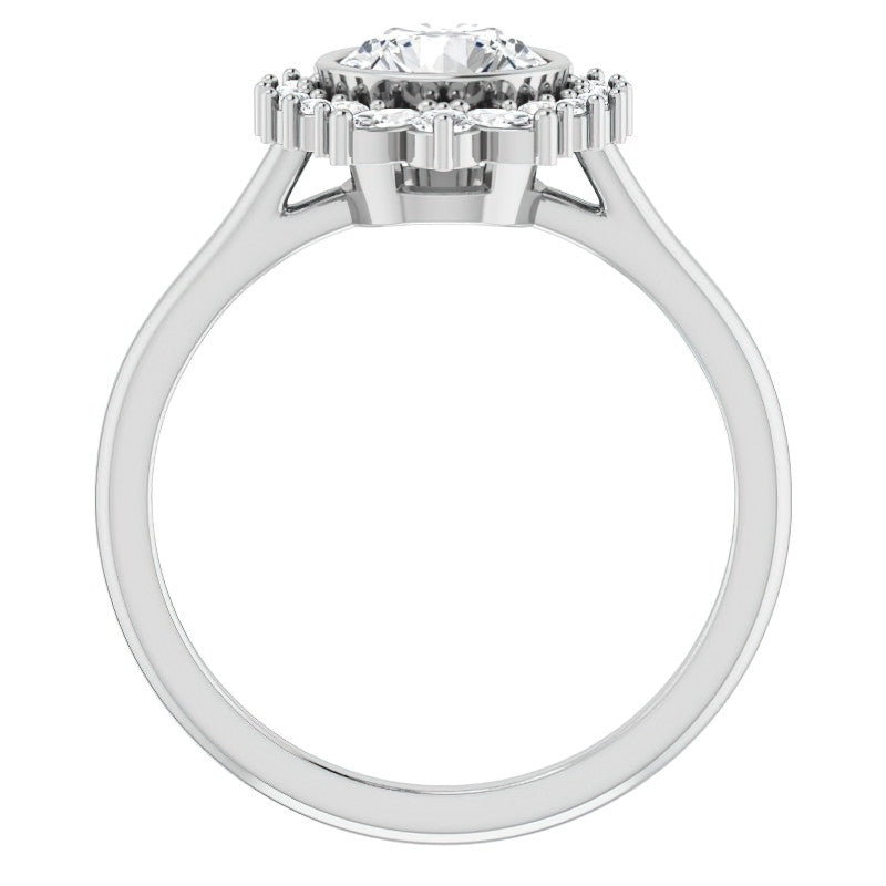 Bezel Set Round Halo Moissanite Cathedral Engagement Ring