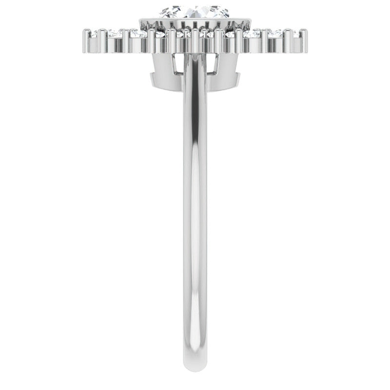 Bezel Set Round Halo Moissanite Cathedral Engagement Ring