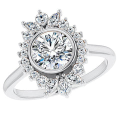 Bezel Set Round Halo Moissanite Cathedral Engagement Ring