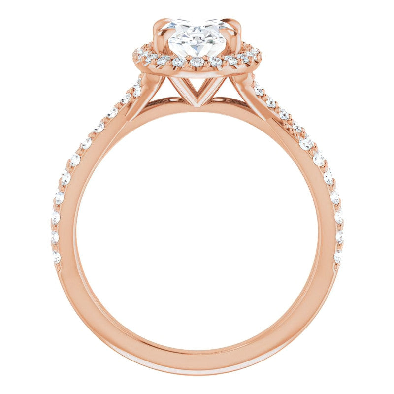 Oval Split Shank Cathedral Halo Moissanite Engagement Ring