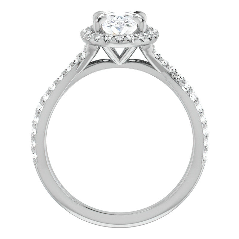 Oval Split Shank Cathedral Halo Moissanite Engagement Ring